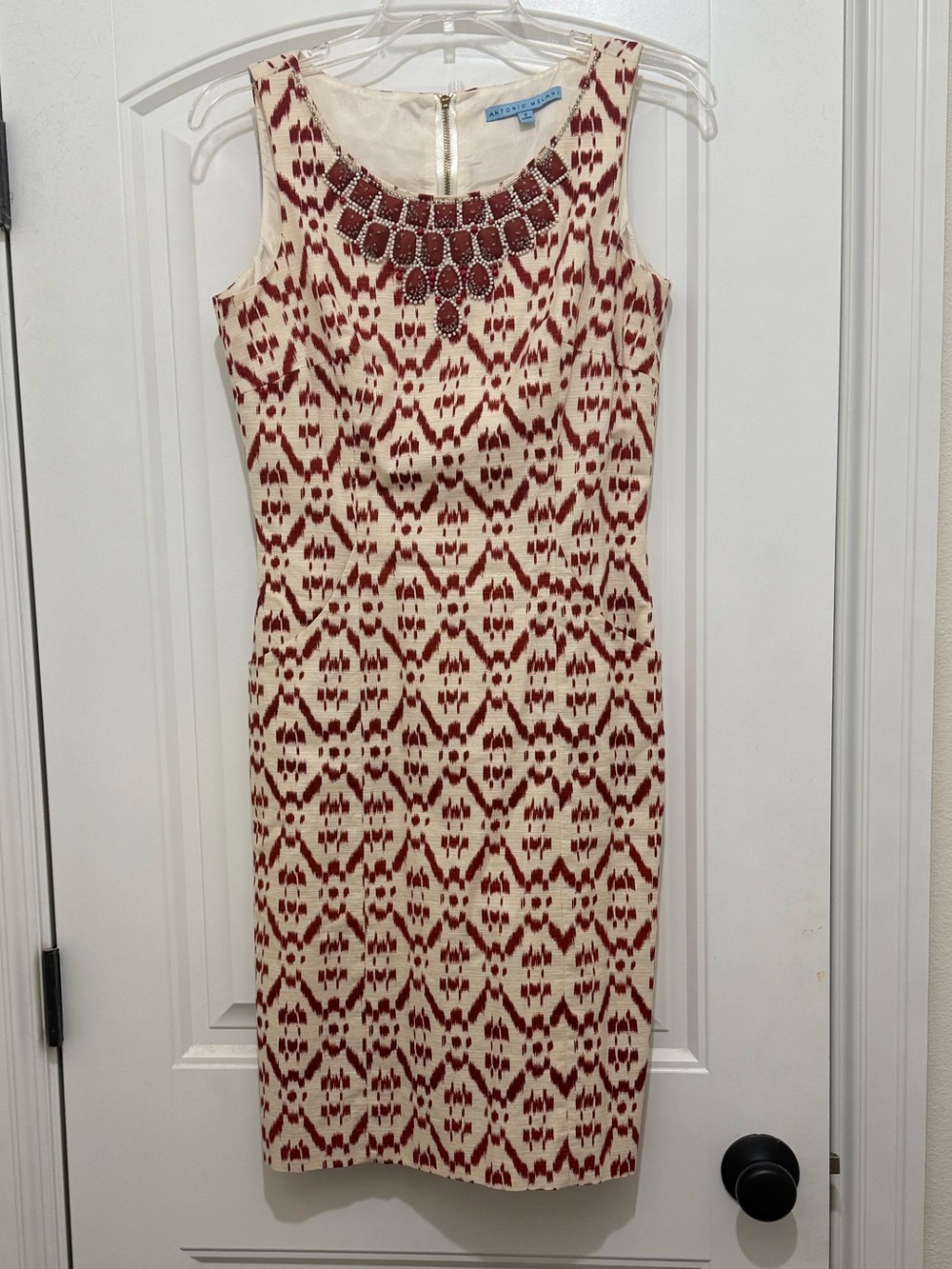 Antonio Melani Cream Red Embellished Beaded Sleeveless Dress - Womens Size 2 EUC